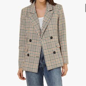 Women's Plaid Double-Breasted Blazer